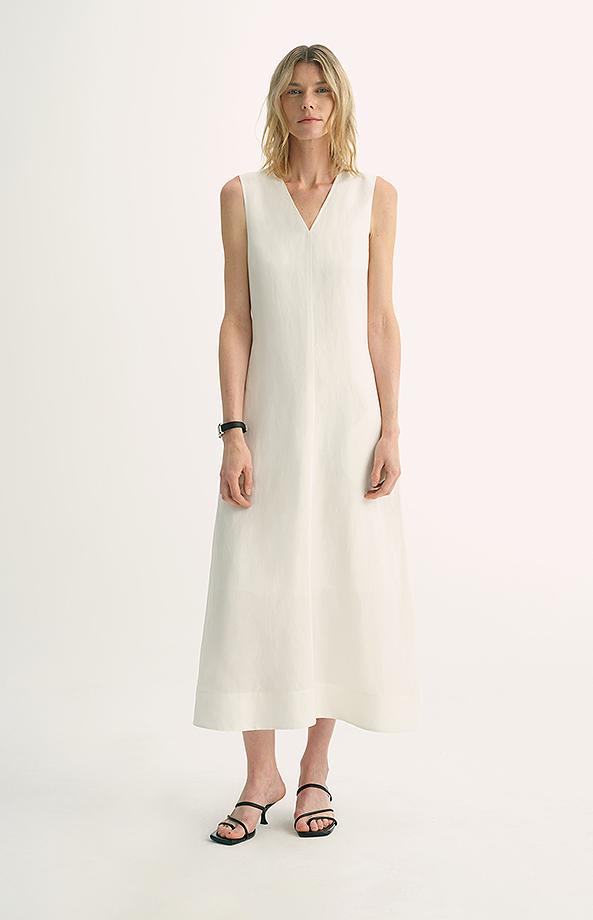 Lightweight and Zero-Pressure Cupro Linen Textured Anti-Wrinkle V-Neck Sleeveless A-Line Dress