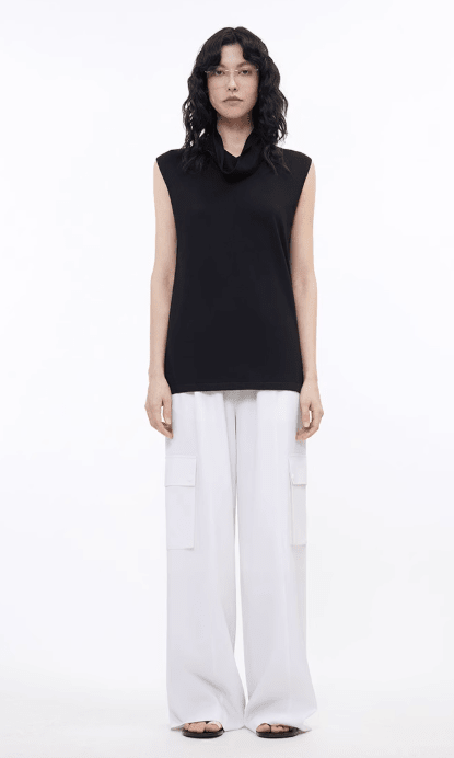 Triacetate Mixed Tencel High Collar Knitted Sleeveless Vest