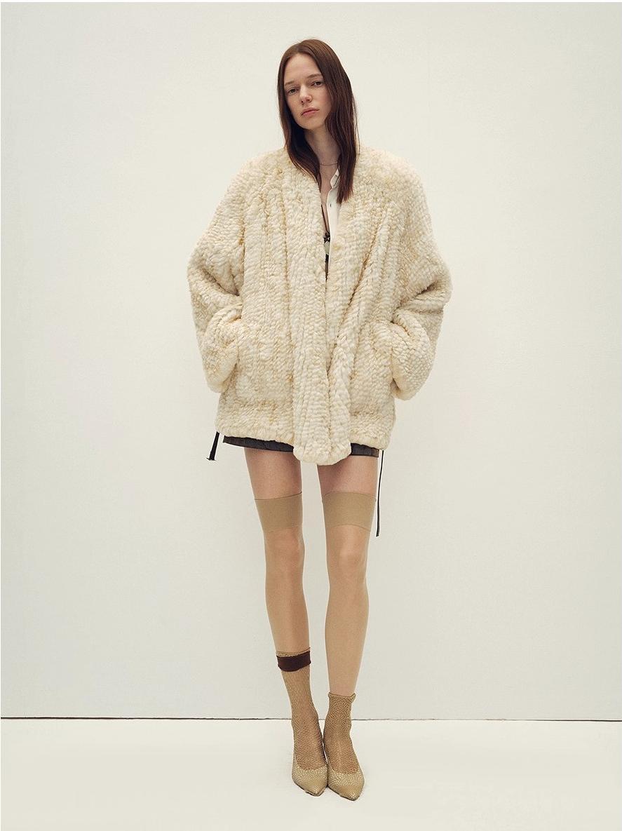 Loose-Fitting Two-Tone Gradient-Dyed Long Woven Rex Rabbit Fur Coat "Artistic Weaving"
